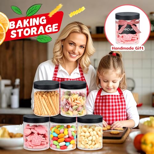 48 PCS 8 OZ Plastic Jars with Screw On Lids (black / 8 Ounce)
