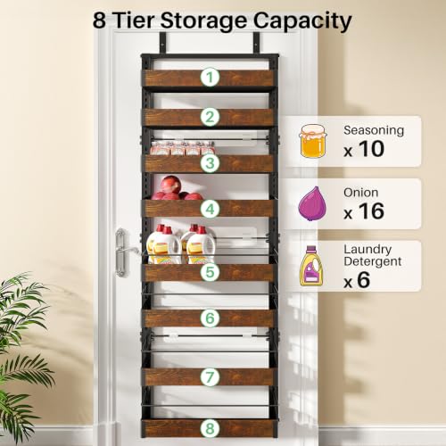 8 Tiers Wooden Over Door Organizer (Rustic Brown / 17" W x 6" D x 69" H)