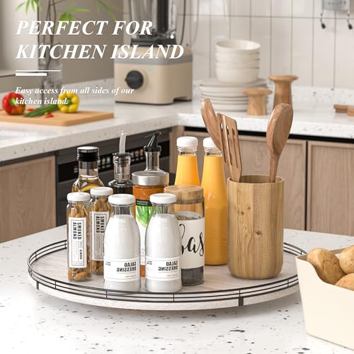 24 Inch Whitewashed Farmhouse Wooden Lazy Susan Organizer (White / 24 inches)
