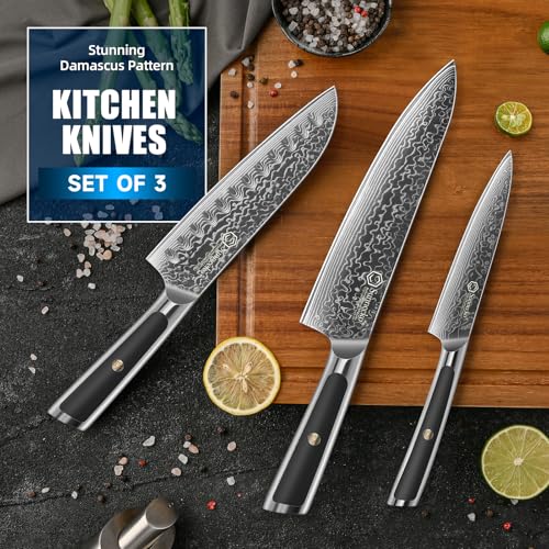 Damascus Kitchen Knife Set 3 Piece (Set of 3)