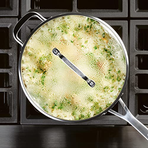 71027 3 Ply Base Brushed Stainless Steel Deep Saute Pan with Helper Handle and Lid (Brushed Stainless Steel / 4.5 Quart)