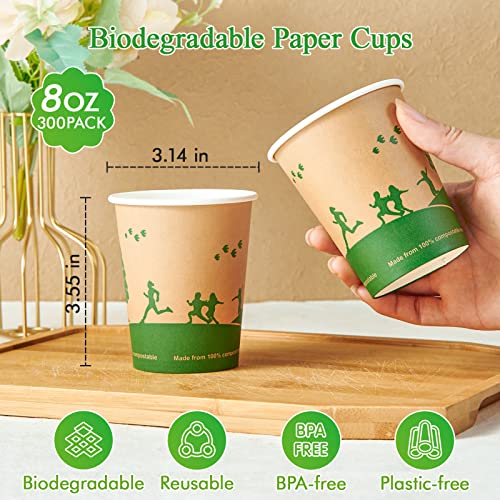 8 oz Compostable Paper Coffee Cups with PLA Lined (8oz-300)
