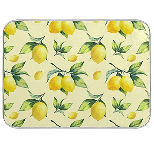 Super Absorbent Dish Drying Mat (Vintage Yellow Lemon With Leaves / 18" x 24")