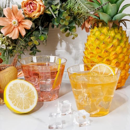 100 Pcs Gold Plastic Cups (Glitter-9oz-100)