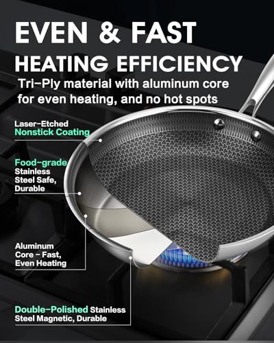 Hybrid Non Stick Frying Pans with Lid (Silver)