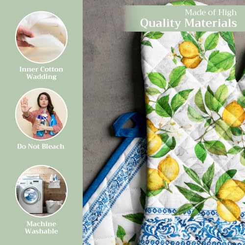 100% Cotton Oven Mitt & Pot Holder Set (032 - Cedrat / 7.5" x 13" & 8" x 8" (Oven Mitt & Pot Holder))