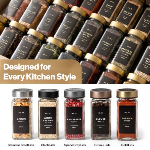 Glass Spice Jars with Label (Gold Steel Lid)