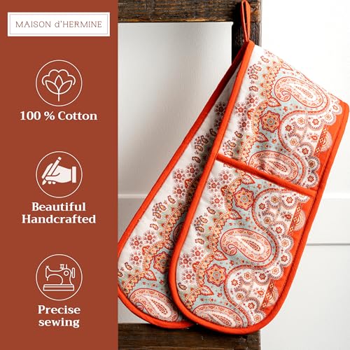 Double Oven Mitts 100% Cotton Double Oven Glove (059 - Cachemire / 7" x 35" (Double Oven Mitt))
