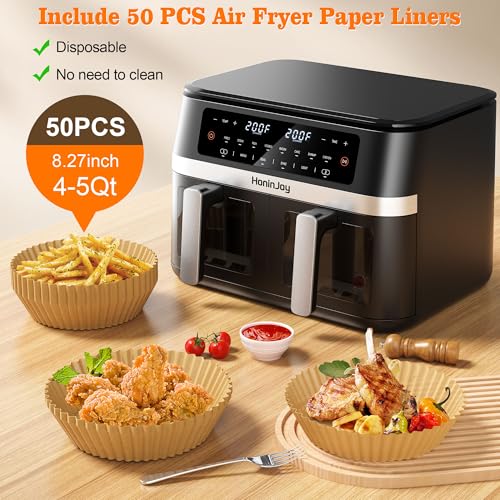12QT 12-in-1 Large Dual Basket Air Fryer with 50pcs Paper Liners (6+6 Quart)