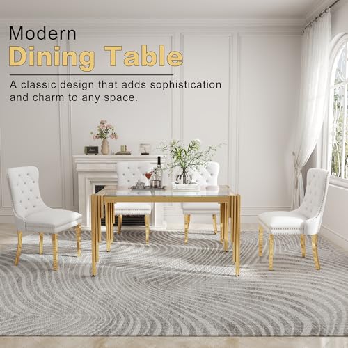 51'' Modern Glass Dining Table for 4 People (Gold-clear / Rectangle-51.18" L x 31.50" W x 29.53" H)