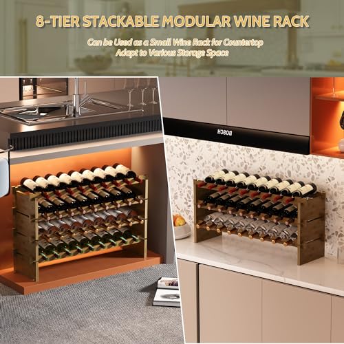 Wine Rack Freestanding Floor (Walnut 8-tier Without Glass Holder)