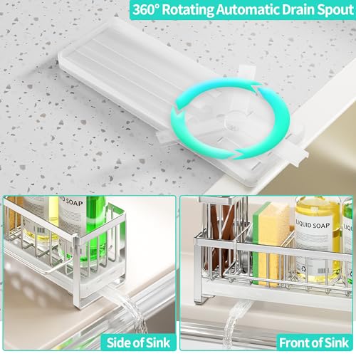 Sponge Holder for Kitchen Sink (Silver-Large / with Dishcloth Holder)