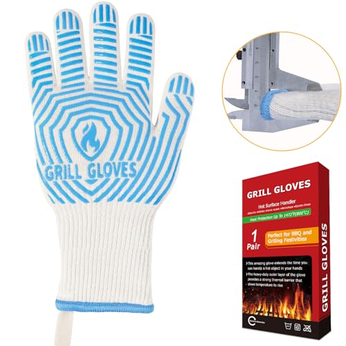 BBQ Gloves Oven Gloves 1472℉ Extreme Heat Resistant (Light Blue / One Size Fits Most(Long Cuff))