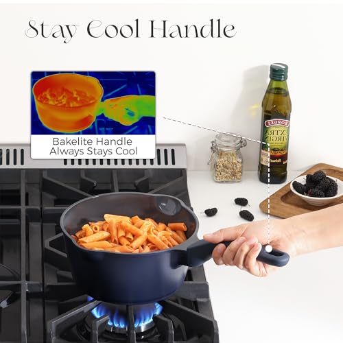 Ceramic Nonstick Saucepan with Lid (1.3 Quarts / Blueberry Mist)