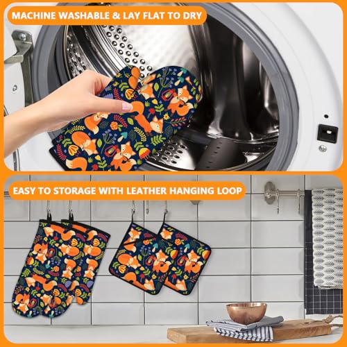 Cute Fox Oven Mitts and Pot Holders Sets 4Pcs (Cute Fox)