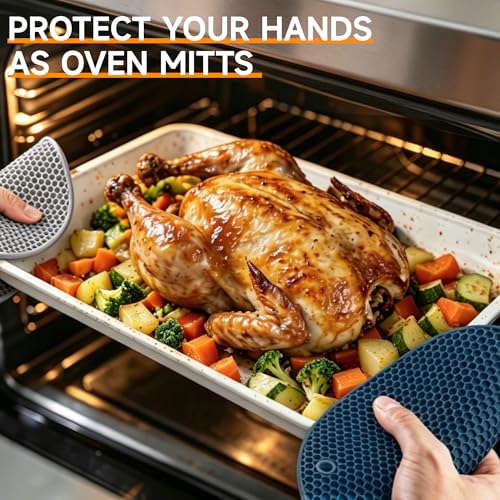 Silicone Trivets for Hot Dishes (Grey & Navy Blue: Square & Round)