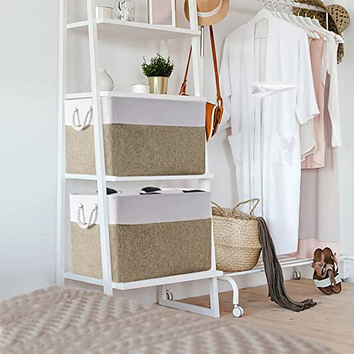 Organization Basket (White & Khaki / 3PCS/Extra Jumbo - 20.5Lx15.7Wx13.8H)