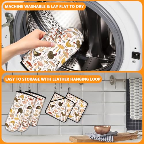 Rooster Mushrooms Oven Mitts and Pot Holders Sets 4Pcs (Rooster Mushrooms)