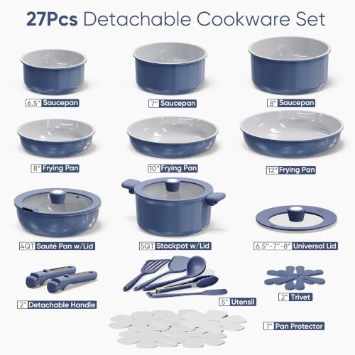 27pcs Ceramic Cookware Set (27 Piece / Navy Blue)