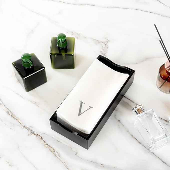 Luxenap 15.8 X 7.9 Inch Linen-Feel Guest Towels, 2000 Lettered Hand Towels - Silver Letter 'V', Sans Serif Font, White Paper Dinner Napkins, airlaid, For Restrooms And Tables - Restaurantware