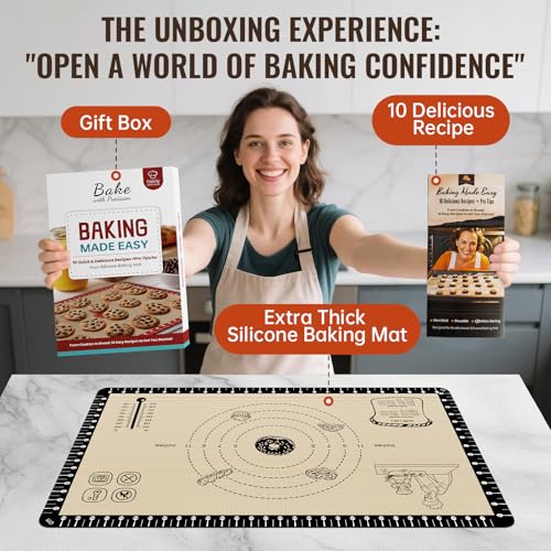Extra Thick Silicone Baking Mat with 10 Easy Recipes (Black / 28"L x 20"W)