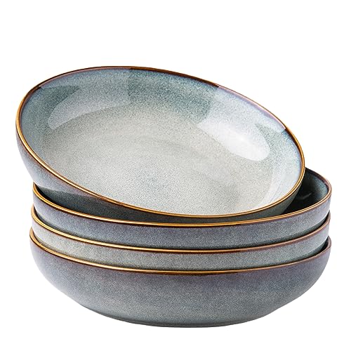 8.5’’ Ceramic Pasta Bowls Set of 4 (Set of 4 / Ocean Blue)