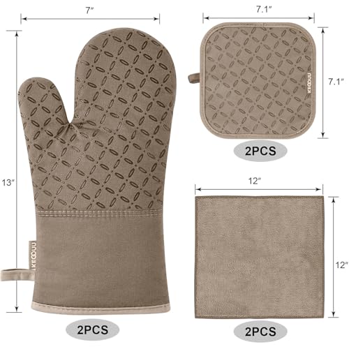 Oven Mitts and Pot Holders 6pcs Set (Khaki)