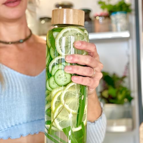 Pure Glass Reusable Water Bottle with Bamboo Lid (51 fl oz)