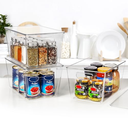 12 Pack Clear Stackable Storage Bins with Lids and Handles (L( 11"L x 7.5"W x 6"H))