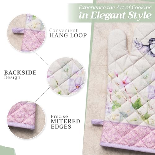 Maison d'Hermine Oven Gloves 100% Cotton Oven Mitt (092 - Magnolia Mornings / 7.5" x 13" (Oven Mitt))
