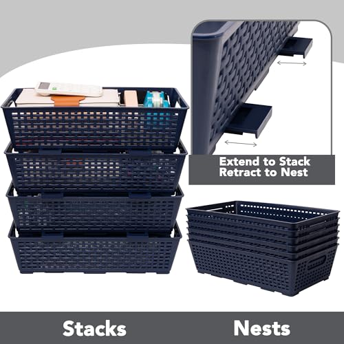 Stackable Woven Plastic Basket (Dark Blue)