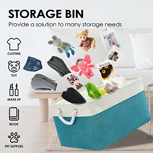 Storage Bins Large 3 Pack 15.7x11.8x8.3 in Fabric Storage Baskets for Organizing Shelves (White And Green / 3PCS/Large - 15.7Lx11.8Wx8.3H)