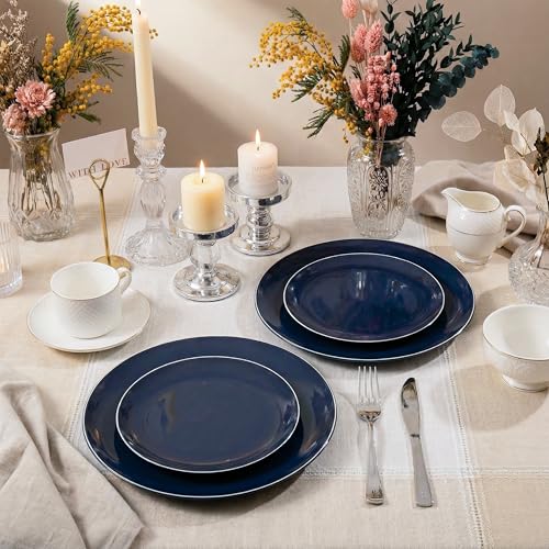 200PCS Blue Plastic Plates with Silver Rim (Blue and Silver / 200)