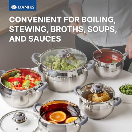 Modern 11 Piece Stainless Steel Cookware Set with Glass Lids (11-Piece Set)