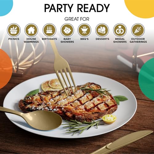 Gold Plastic Forks 200 Pieces Gold Forks Disposable Utensils Heavy Duty Plastic Cutlery Set Disposable Cutlery Sets Flatware Sets Silverware Set Party Supplies & Party Tableware (Gold / Forks)