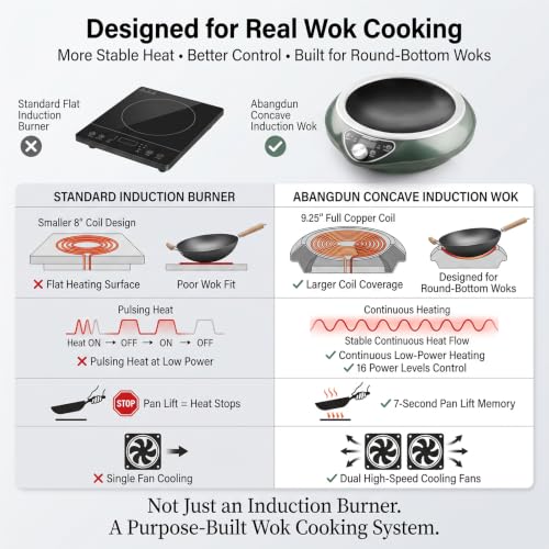 1700W Concave Induction Wok Burner (Cooktop with Nitrided Carbon Steel Wok)