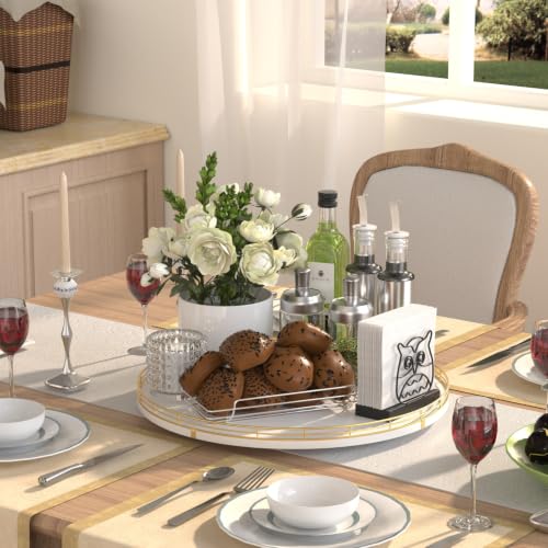 16 Inch Oak Lazy Susan with Gold Rail and White Finish (White & Gold / 16)