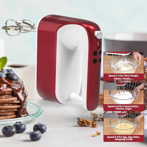 9 Speed Digital Hand Mixer Electric (Red/White)