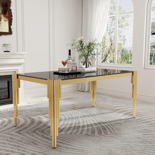 63'' Modern Glass Dining Table for 4 (Gold-black / Rectangle-62.99" L x 35.43" W x 29.53" H)