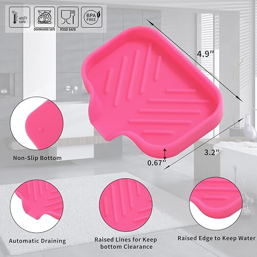 Silicone Soap Dish with Drain Spout (Rose / S(4.9"×3.2"))