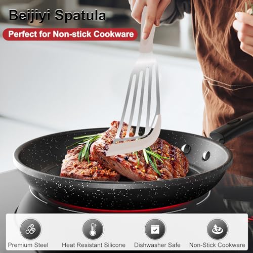 2 Piece Silicone Fish Spatula for Nonstick Cookware (Khaki)