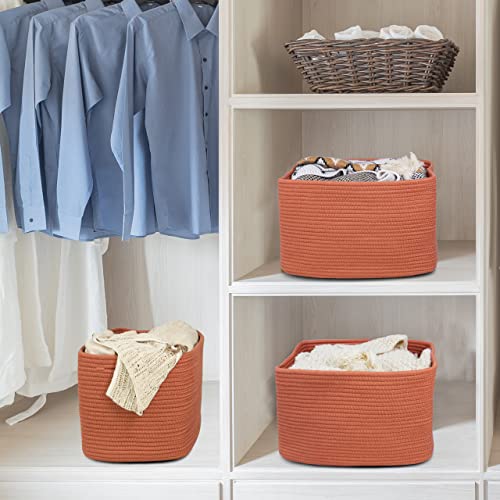 Woven Cotton Rope Storage Baskets 15x10x9.3" 3 Pack Rust (Rust)