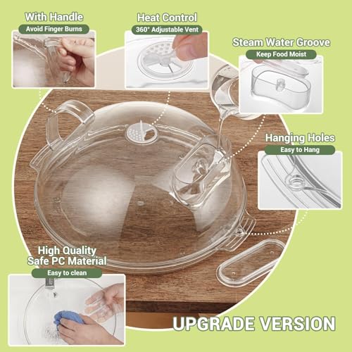 10" Clear Microwave Splatter Cover Water Steamer Integrated Handle (10.5 inches (with water steamer) / Clear)