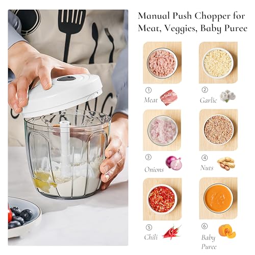 Pull‑String Manual Food Chopper with Sharp Blades (Black/White / 900 ml)
