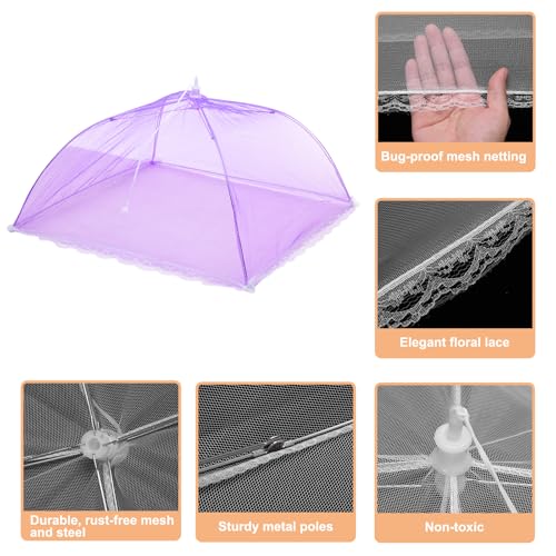 3 Pcs Large and Tall Food Covers 17" Mesh Food Covers for Outdoors Collapsible Food Protector Covers Tent for Parties Outdoor Picnics BBQs (17" / Purple)