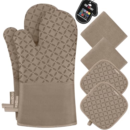 Oven Mitts and Pot Holders 6pcs Set (Khaki)