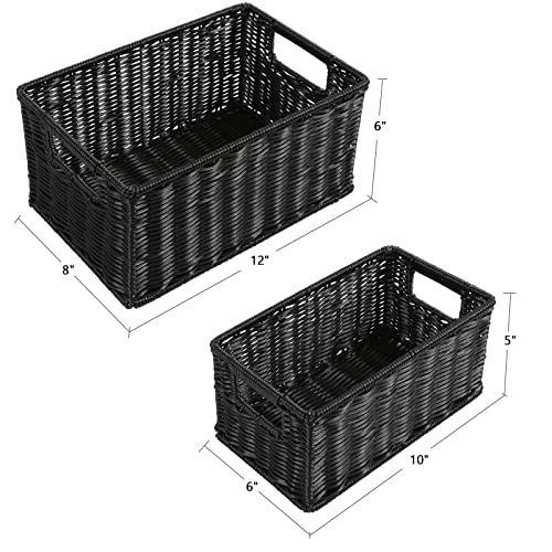 Wicker Baskets for Storage (12 x 8 x 6 inches / Black)