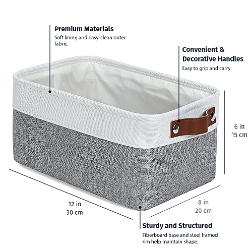 12x8in Canvas Storage Baskets (Gray / Off-White / Small - 3pc)