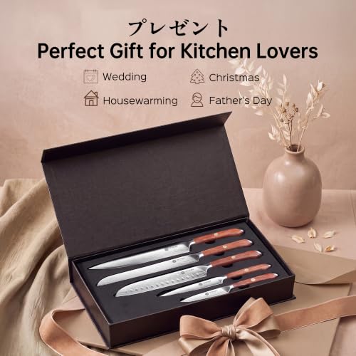 5 PCS Japanese Kitchen Knife Set with Ergonomic Rosewood Handle (5pcs knife set)