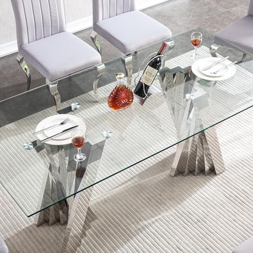 70" Modern Glass Silver Dining Table for 6 (Silver-70" Dining Table)